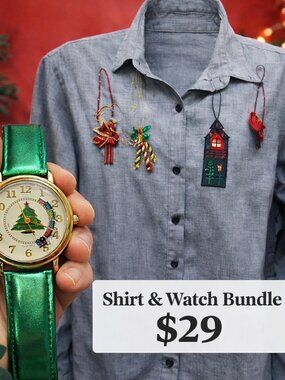 CASEY & MAX Christmas Holiday Long Sleeve Shirt & Milan Watch, Size XL